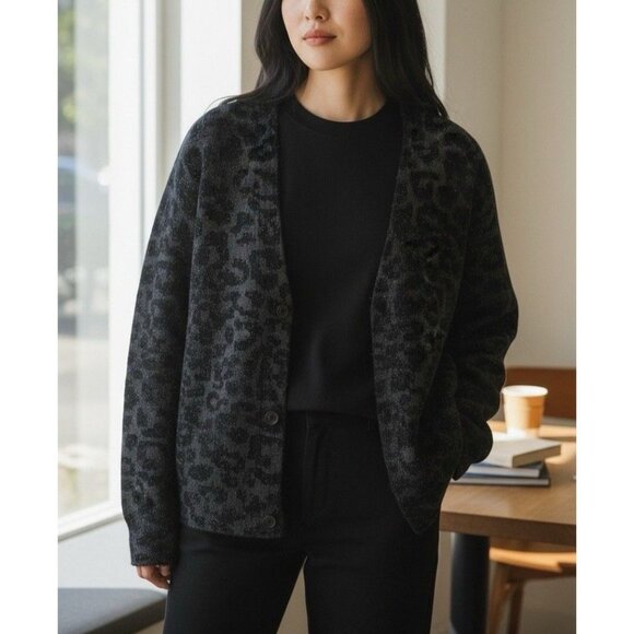 lululemon athletica Sweaters - Lululemon Jacquard Cardigan Knit Leopard Graphite Grey Black Merino Wool XS